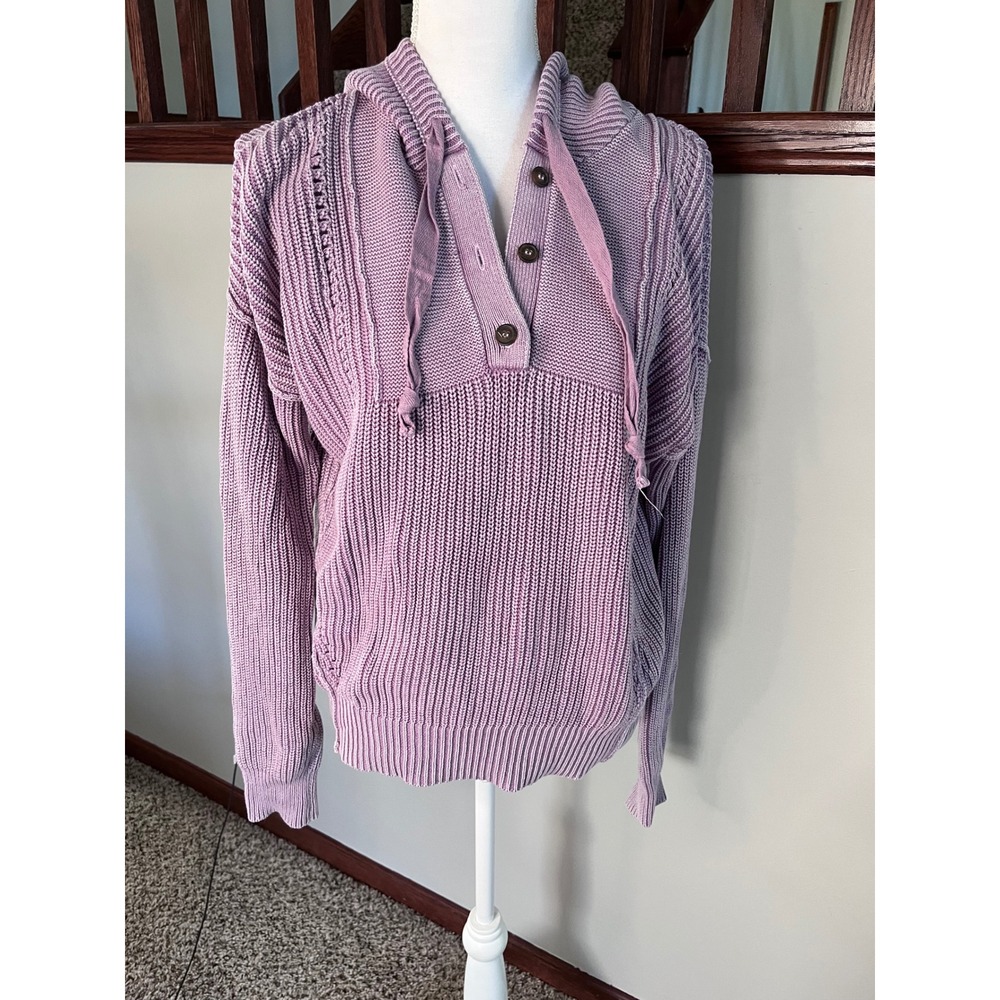 Sundance Purple Cotton Knit Hoodie Sweater Henley Pullover Womens Small